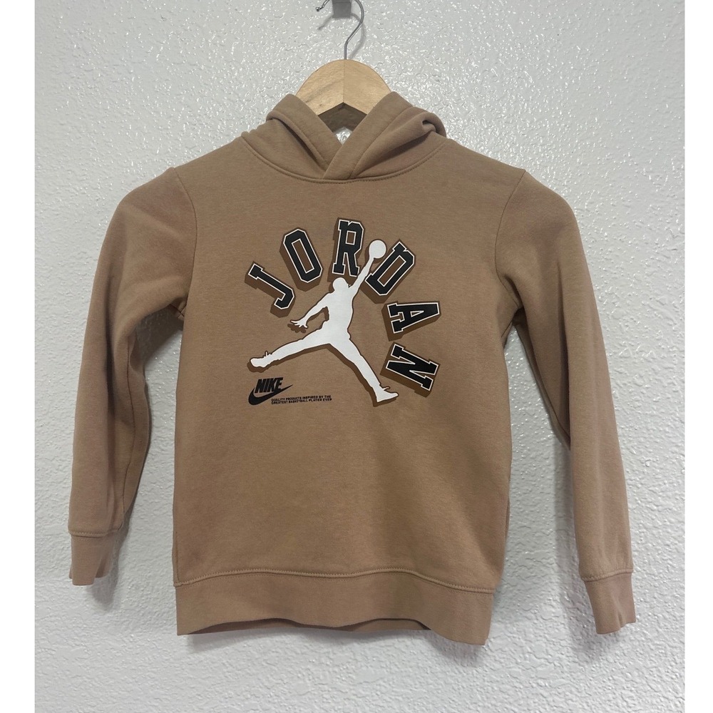 Jordan Boys Tan Jumpman Nike Graphic Pullover Hoodie Sweatshirt Size 6 5-6YRS